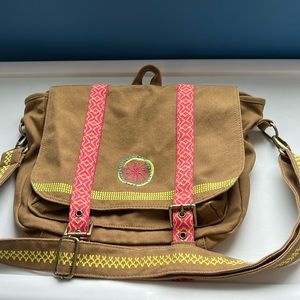 American Girl Leah Clark Messenger Bag Crossbody Embroidered Brown Canvas Bag
